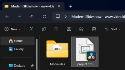 Downloading a DaVinci Resolve template zip file and extracting project assets.
